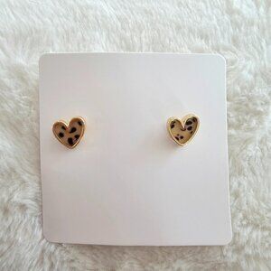 {2/$30} Gold Leopard Print Heart Stud Earrings. Feminine Dainty Valentines